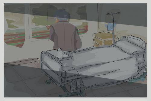 Otto P&eacute;rez Molina permanece en una habitaci&oacute;n privada del &aacute;rea Monja Blanca del Centro M&eacute;dico Militar, solo tiene vista a un jard&iacute;n. (Ilustraci&oacute;n: Benjam&iacute;n Calder&oacute;n/Soy502)