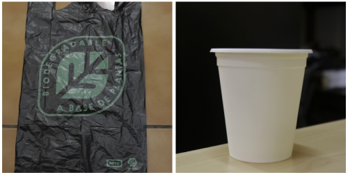 La Muni de San Miguel Petapa propone el uso de bolsas plásticas biodegradables y vasos fabricados con fécula de maíz. (Foto: Alejandro Balán/Soy502)