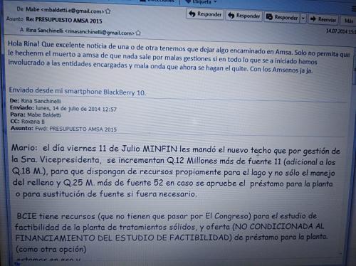 Vista de uno de los correos que Rina Sanchinelli intercambi&oacute; con el hermano de la exvicepresidenta, Mario Baldetti. 