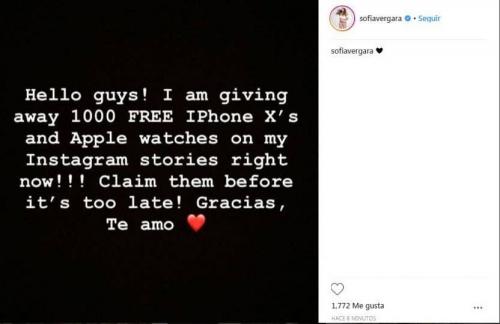 Hackeo a la cuenta de Instagram de Sofía Vergara. (Foto: Screen)