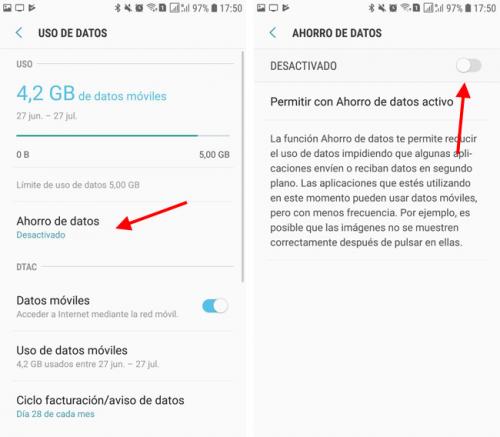 Activa el ahorro de datos.