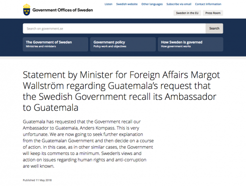 As&iacute; respondi&oacute; el gobierno sueco por medio de su Canciller. (Foto: captura pantalla) 