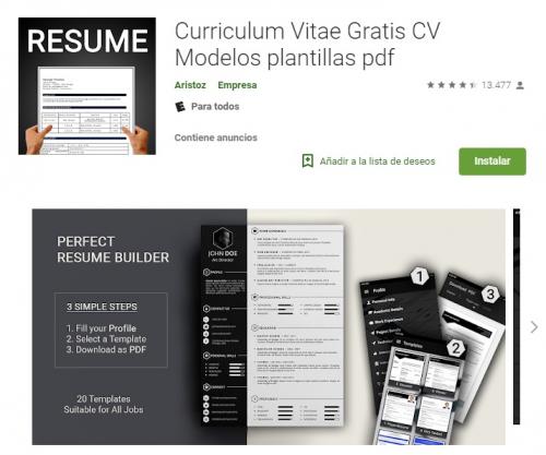 Con ella tendrás tu CV rápidamente y podrás exportarlo en formato PDF (Foto Google Play) 