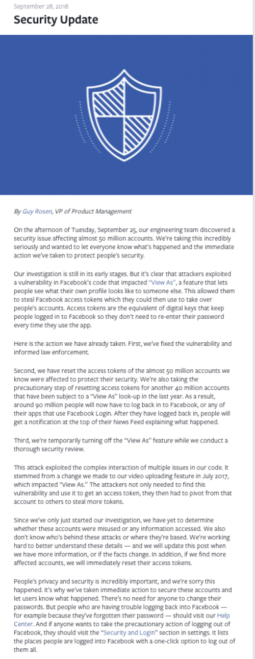 Comunicado de Facebook.