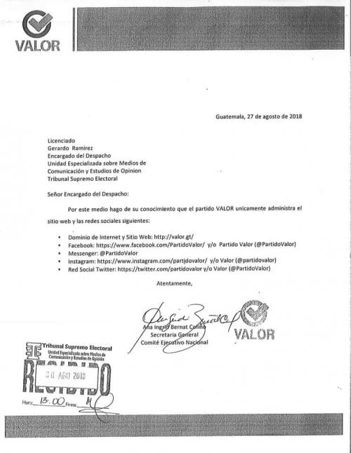 Estas son las direcciones que el partido Valor registró en el TSE. (Foto: Partido Valor)