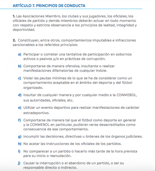 Del reglamento disciplinario de la Copa Am&eacute;rica 2019. (Foto: Captura)