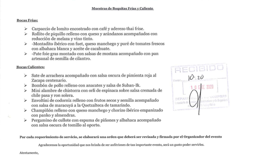 Estas fueron las boquitas que se sirvieron durante el evento. (Foto: Guatecompras)