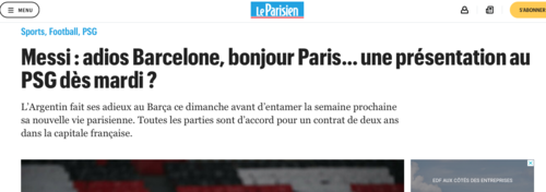 Le Parisien asegura el Messi formará parte del PSG, según su publicación digital de este sábado 7 de agosto. (Foto: captura de pantalla)