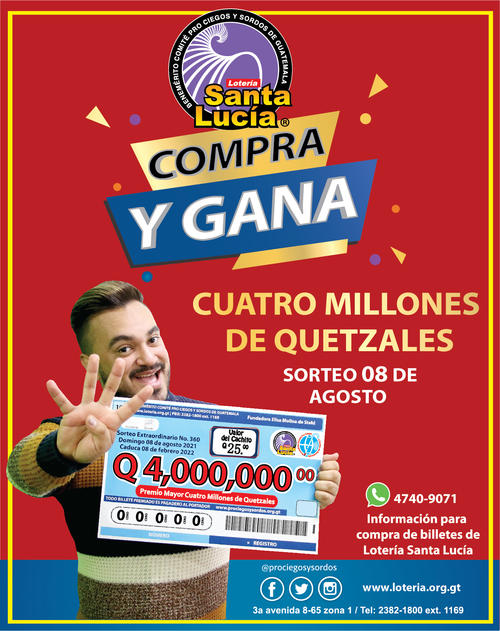 Lotería Santa Lucía, sorteo extraordinario, quetzales, premio, Guatemala, Soy502