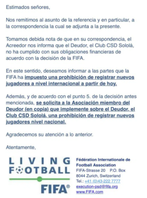 FIFA sancionó a Sololá