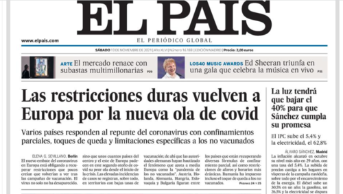 El diario español El País tituló como portada las nuevas restricciones por el Covid. (Foto: captura de pantalla)