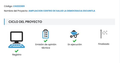 La ampliación del Centro de Salud en La Democracia iniciada desde 2018 no ha sido finalizada, según muestra el portal del SNIP. (Foto: captura de pantalla)