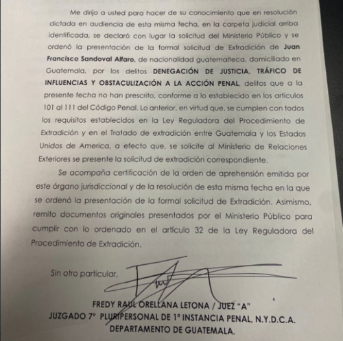 juan francisco sandoval, eeuu, extradici&oacute;n