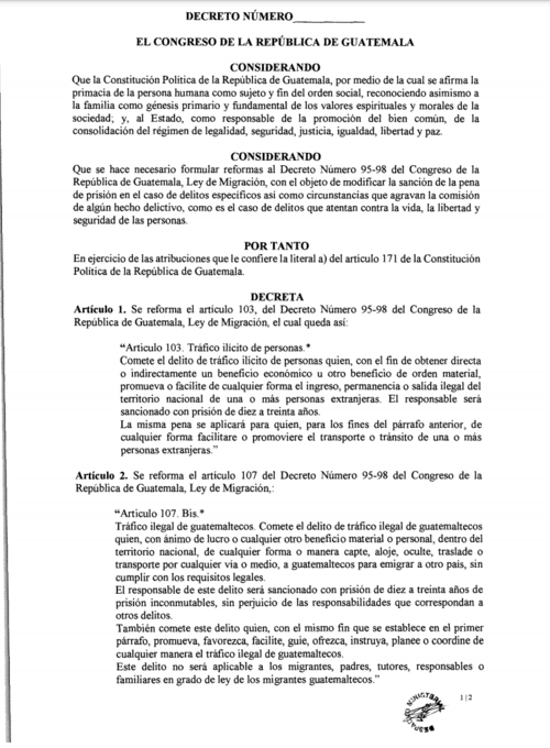 ley coyotaje, alejandro giammattei, ley migrantes