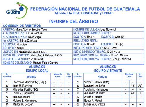 informe &aacute;rbitro 