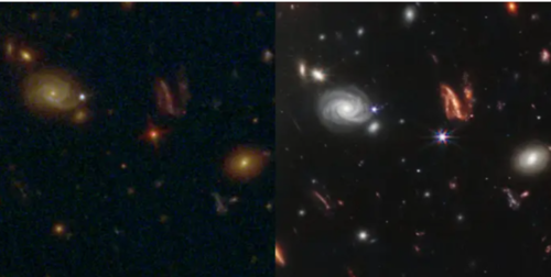 A la izquierda el resultado del Hubble y a la derecha del JWST. (Ftoto: NASA)