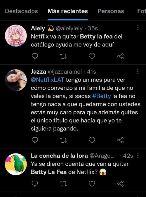 Usuarios en redes sociales se niegan a que Netflix deje a Betty La fea fuera de su plataforma. (Foto: captura de pantalla/Twitter)
