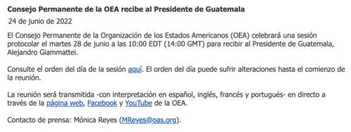 Esta es la convocatoria realizada por la OEA. (Foto: Captura de pantalla) 