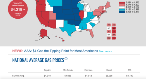 Estos son los precios al consumidor en Estados Unidos al 10 de marzo 2022, según Gas Prices. (Foto: captura de pantalla)