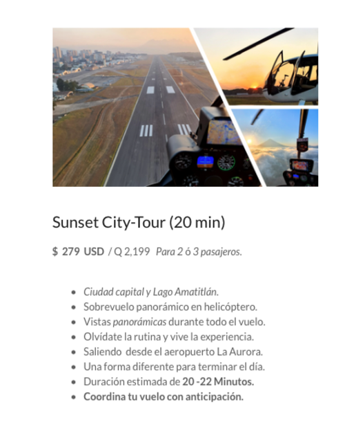 Precios base de un sobrevuelo en helic&oacute;ptero. (Foto: captura de pantalla)