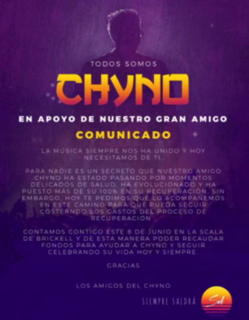 El evento a beneficio de Chyno será el próximo 8 de junio. (Foto: Instagram)