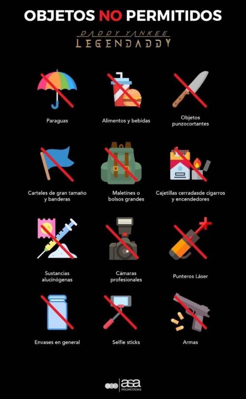 Los objetos que están prohibidos ingresar al concierto. (Foto: Oficial)