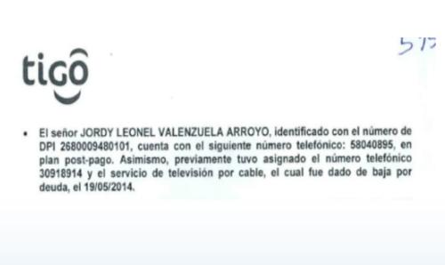 Con el recibo de teléfono, ubicaron el número de Jordy Valenzuela Arrollo, fue el primer teléfono en estar intervenido. (Foto: MP)