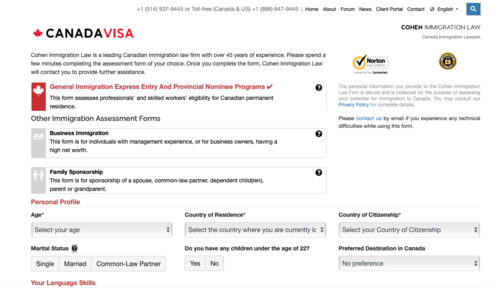 Así es el formulario que aparece en la página de Canadá Visa para optar a un empleo. (Foto: captura de pantalla)