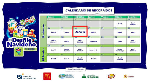 Este es el Calendario de recorridos de los desfiles navideños. (Gráfica: Municipalidad de Guatemala)
