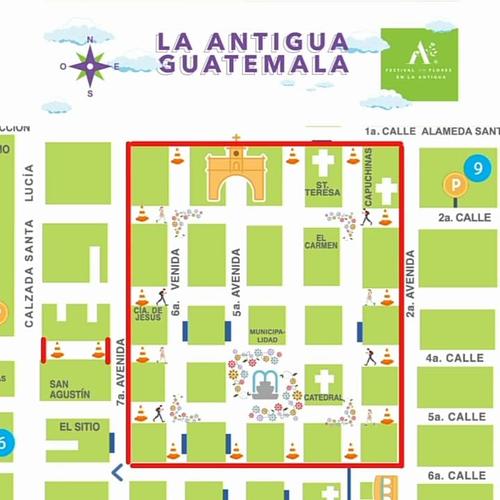 Seis calles y seis avenidas estarán bloqueadas en Antigua Guatemala. (Gráfica: Ayuntamiento Antigua Guatemala)