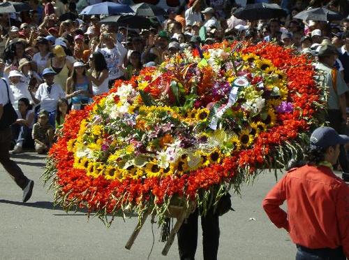 Los silleteros portan en su espalda la estructura circular adornada de flores. (Foto: Alcaldía de Medellín)