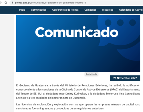 El gobierno de Guatemala emitió un comunicado el 21 de noviembre. (Foto: captura de pantalla)
