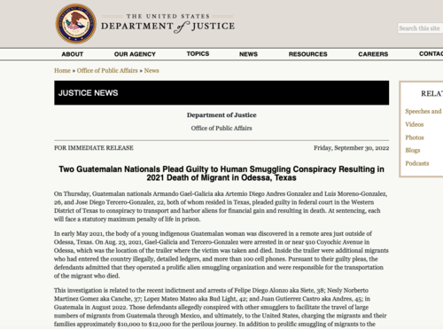 EL comunicado fue emitido por el Departamento de Justicia de Estados Unidos. (Foto: captura de pantalla)