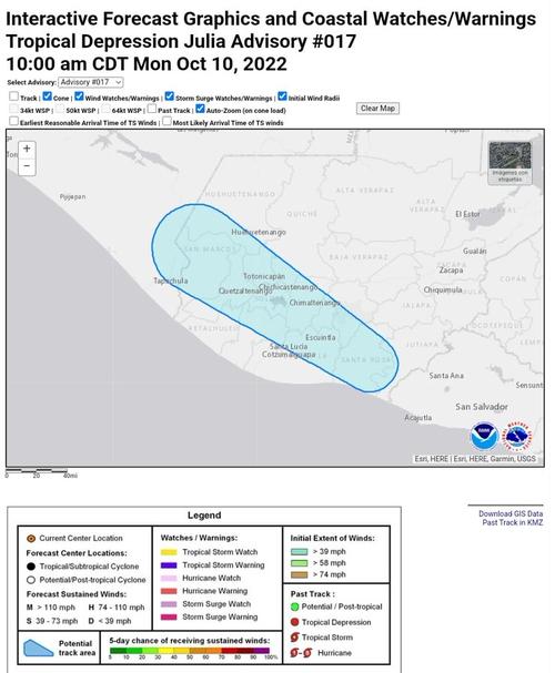 julia, hurac&aacute;n julia, depresi&oacute;n tropical