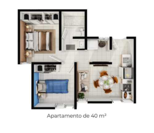 Distribución de los apartamentos de 40 m2. (Foto: Torres Villa Luz)