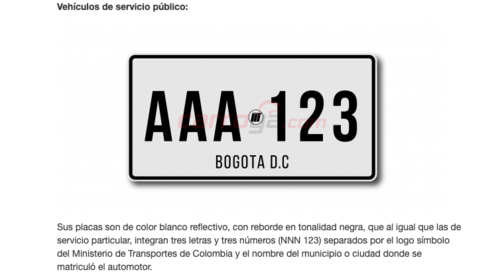 Así es una de las seis placas que circulan en Colombia. (Foto: captura de pantalla)