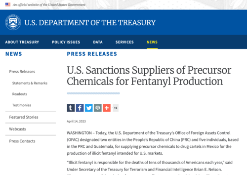 Comunicado del Departamento del Tesoro de Estados Unidos. (Foto: captura de pantalla)