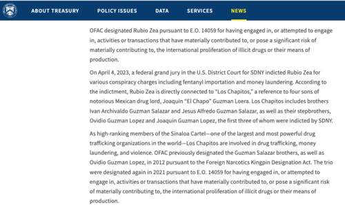 Comunicado del Departamento del Tesoro de Estados Unidos. (Foto: captura de pantalla)