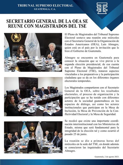 luis almagro, oea, visita guatemala, consuelo porras, tse, congreso, elecciones guatemala