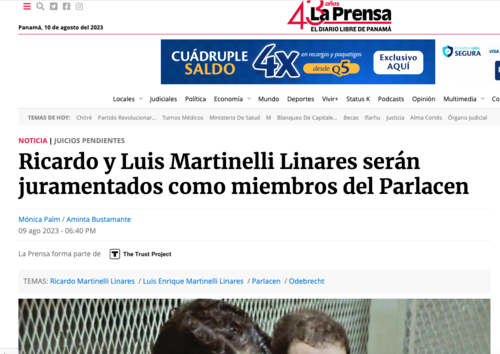 En el diario La Prensa se informa de la juramentación de los hermanos Martinelli. (Foto: captura de pantalla)