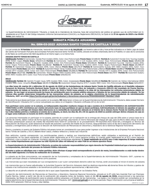 La subasta ha sido anunciada en el Diario de Centro Am&eacute;rica. (Foto: DCA)