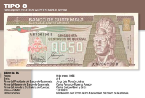 Uno de los billetes de Q 0.50 de 1985-1986. (Fotos: Banguat)