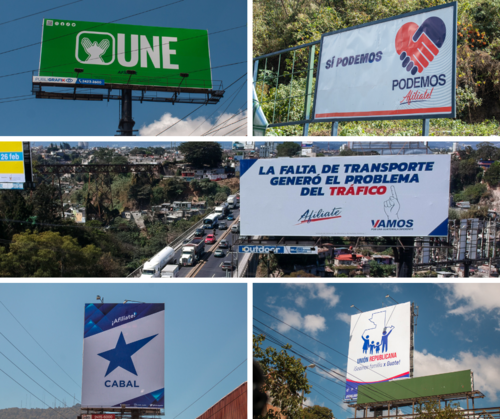 Estas son algunas de las vallas que se observan en el país. Los partidos las usan para promover sus colores, logo y slogan. (Foto: Juan Carlos Pérez)