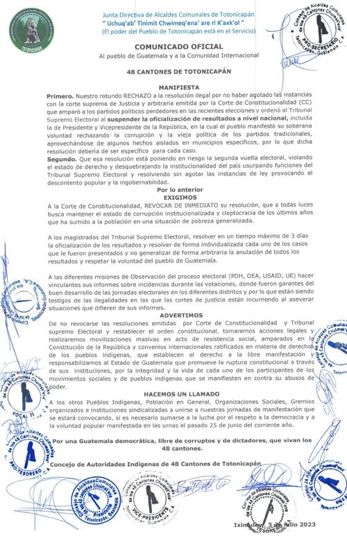 48 cantones, movilizaciones masivas, elecciones guatemala, elecciones 2023