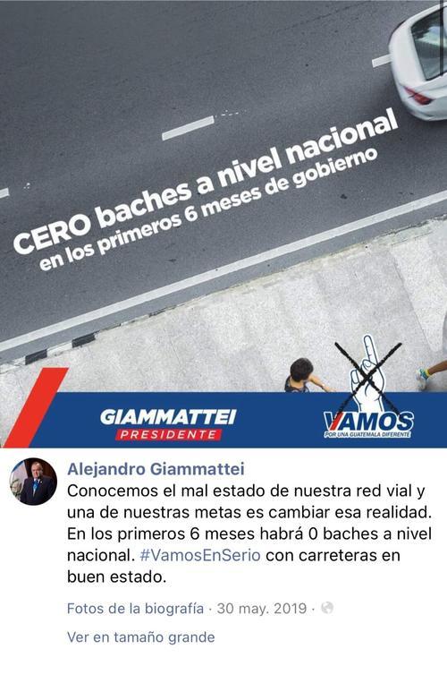 Giammattei anunció que en los primeros seis meses eliminaría los baches a nivel nacional.
