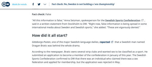 DW obtuvo declaraciones de la Confederación de Deportes de Suecia. (Foto: captura de pantalla)
