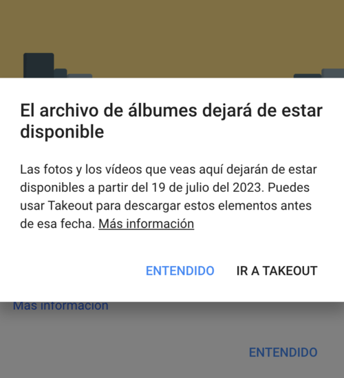 advertencia de google por cierre de archivo de albumes