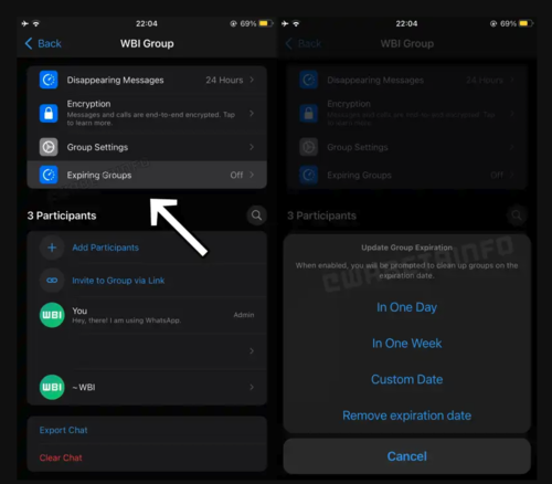 WhatsApp permitirá establecer fecha de caducidad a los grupos. (Foto: WABetaInfo)
