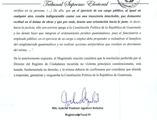 El magistrado Gabriel Aguilera manifestó que estaba en contra de aceptar la inscripción de Manuel Baldizón. (Foto: captura de pantalla)