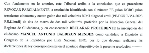 3 de los 5 magistrados del TSE avalaron la inscripción de Manuel Baldizón. (Foto: captura de pantalla)
